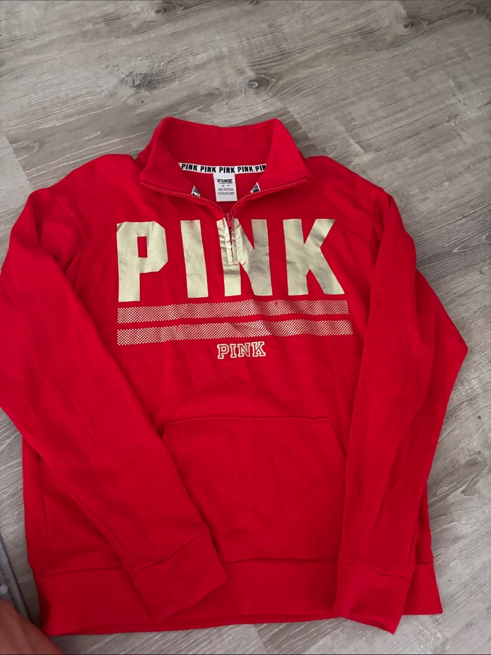 PINK Victoria's Secret Red Quarter-Zip Sweatshirt with Gold Logo